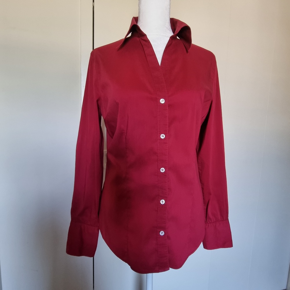La Redoute Red women's Shirt Blouse Sz S Cotton blend Stretch